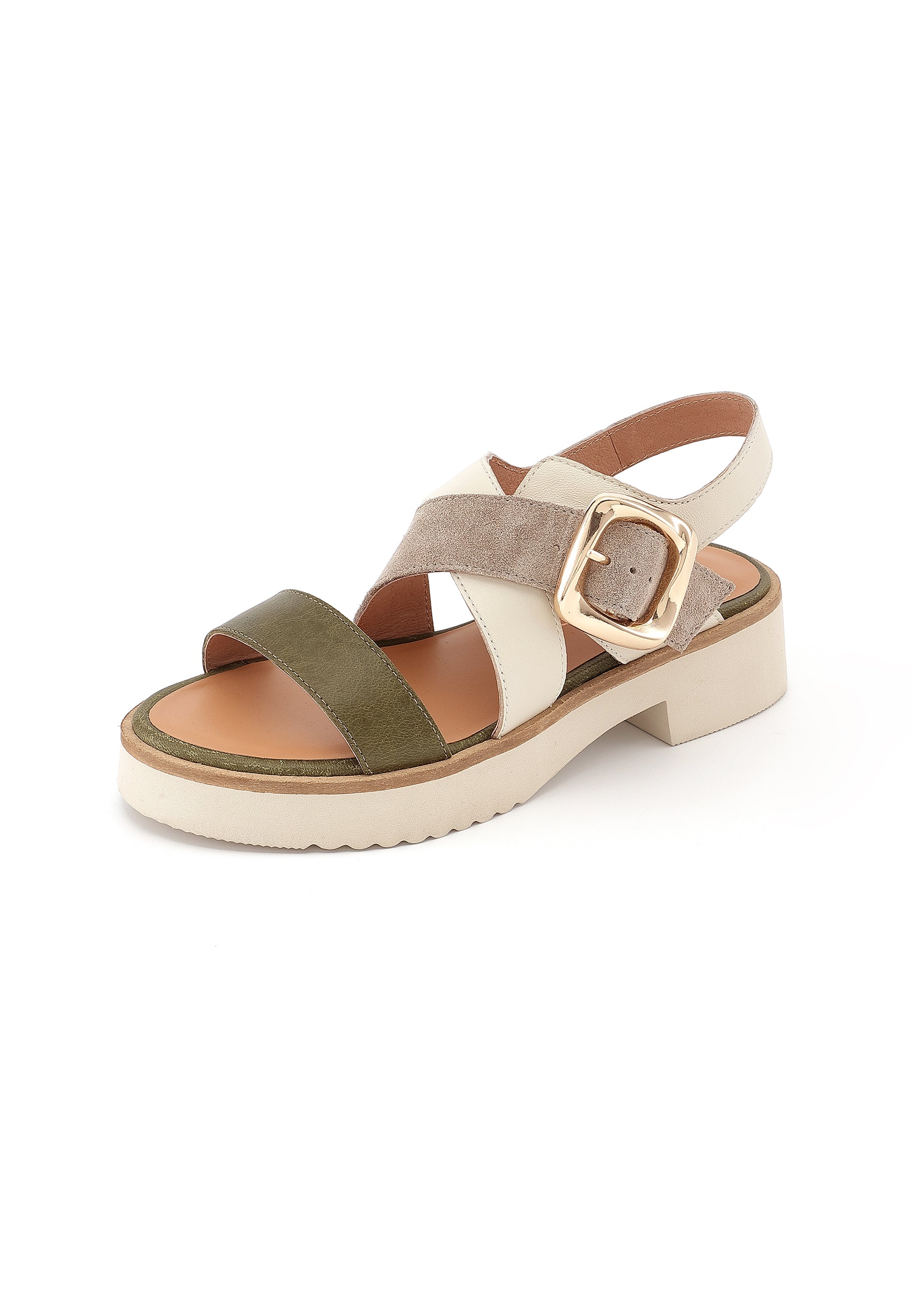 DANAE - Sandales à Plateforme en Cuir Kaki