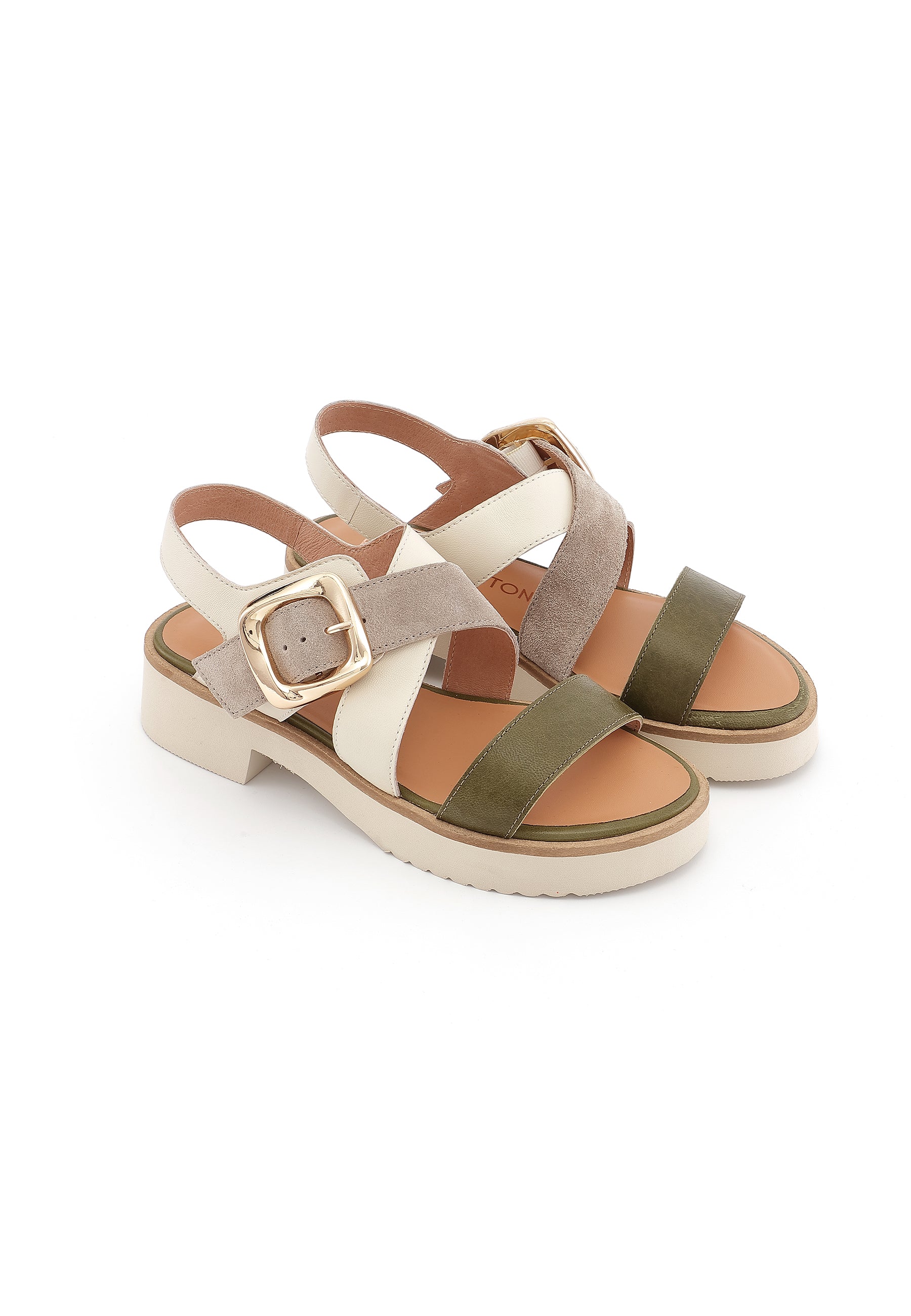 DANAE - Sandales à Plateforme en Cuir Kaki