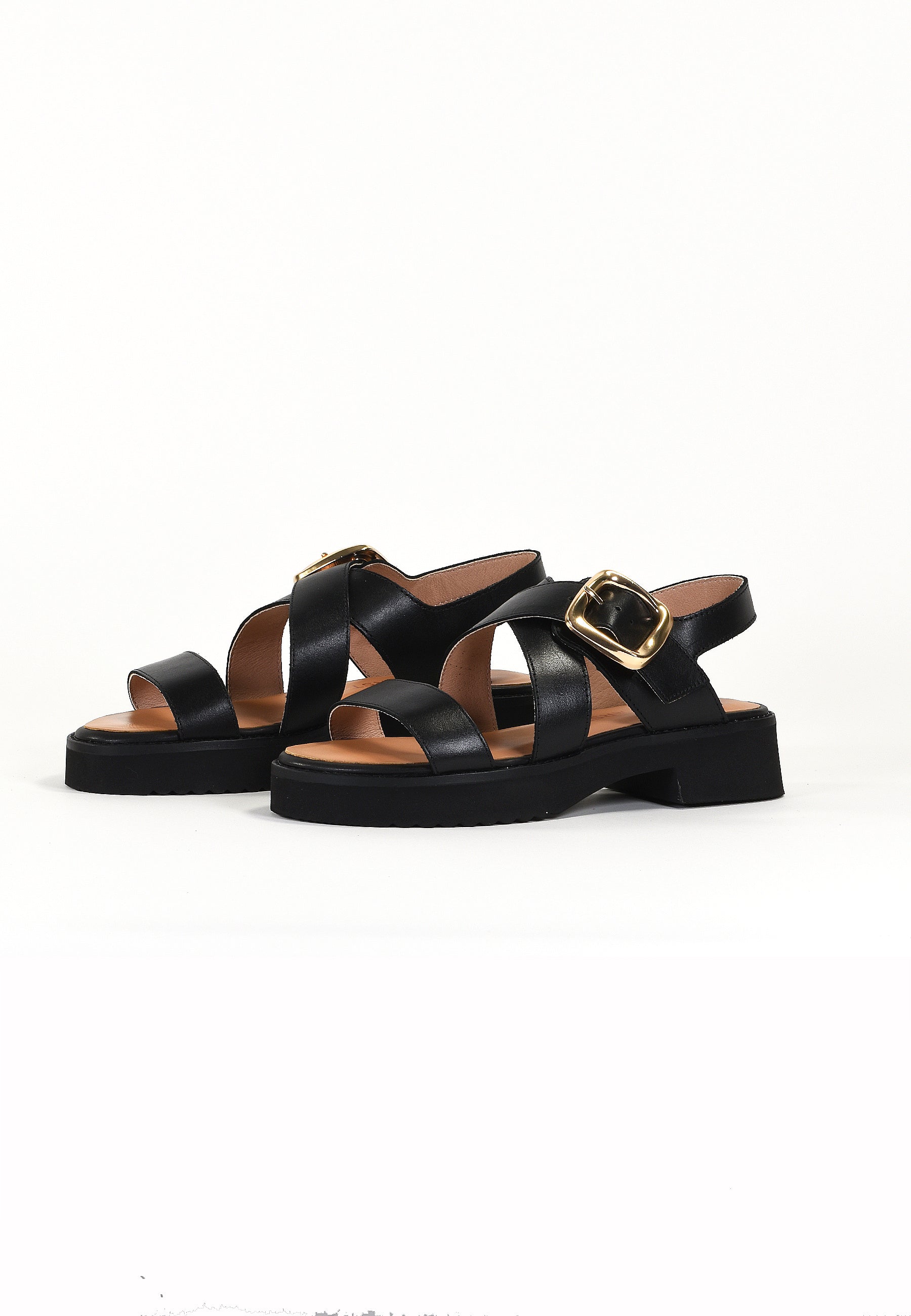 DANAE - Sandales à Plateforme en Cuir Noir