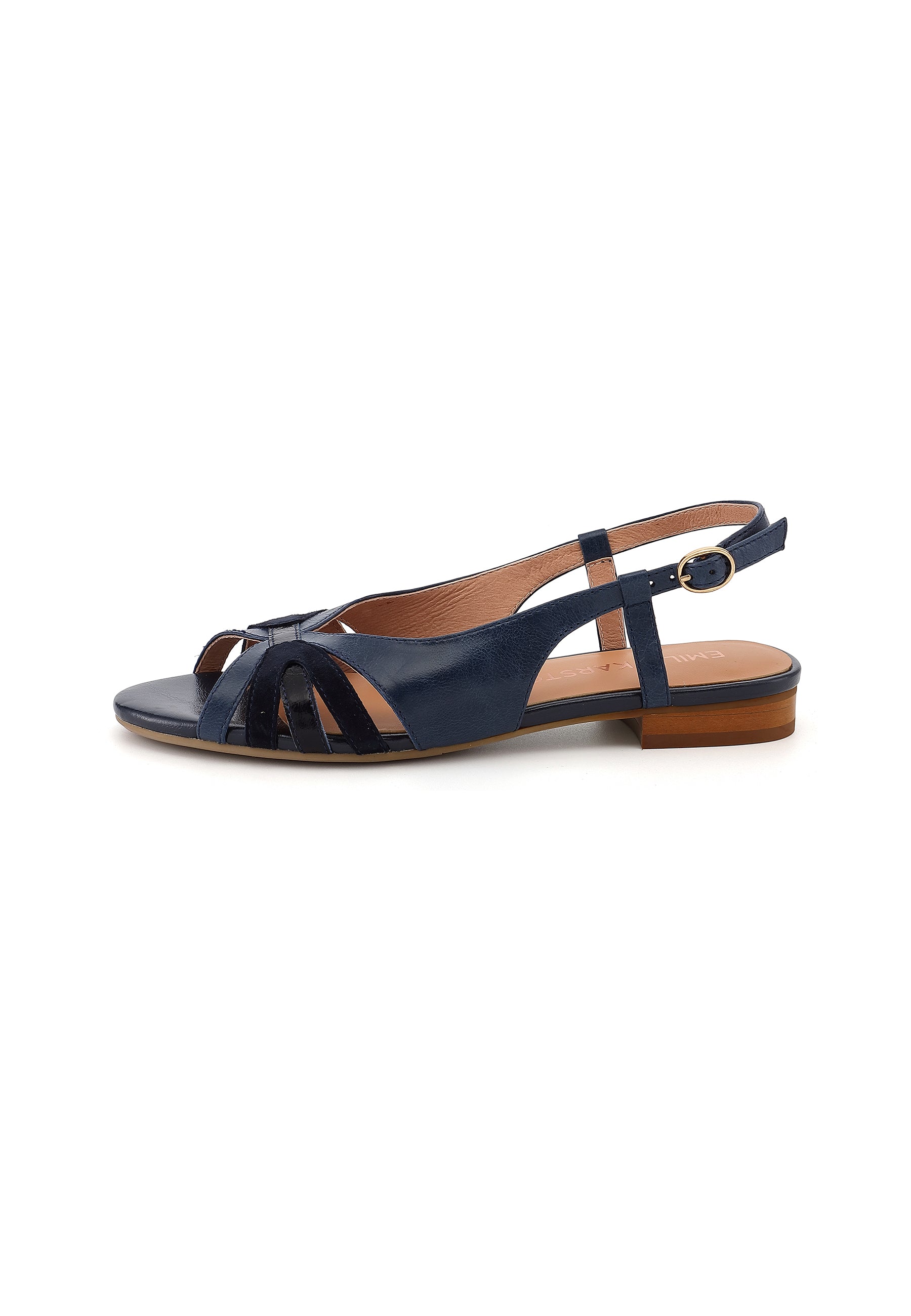 ELIO - Sandales Plates Petit Talon en Cuir Marine