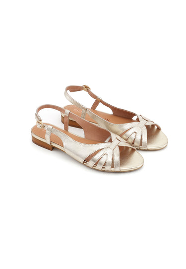 ELIO - Sandales Plates Petit Talon en Cuir Doré/Platine
