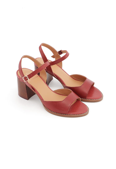 ESLA - Sandales en cuir à talons Bordeaux