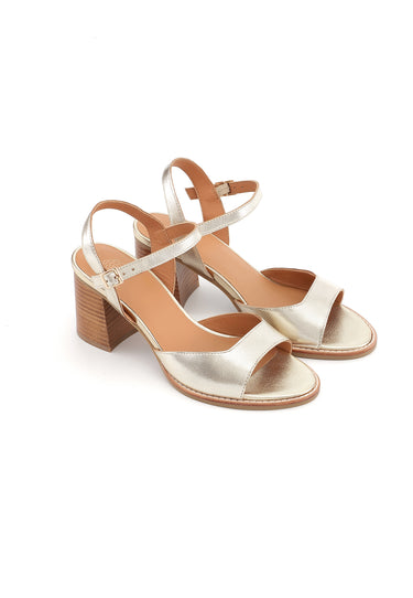ESLA - Sandales en cuir à talons Doré/Platine