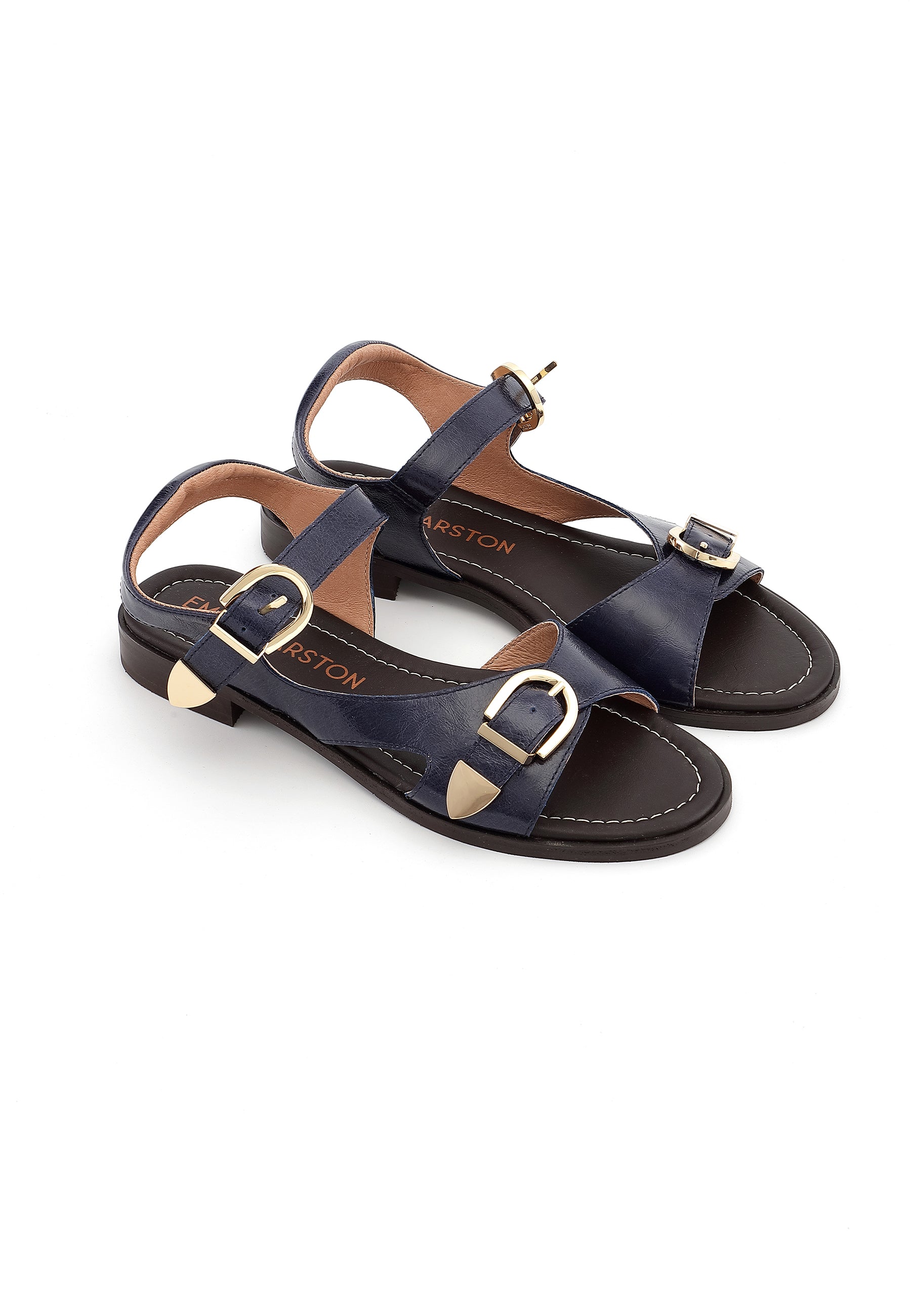 FIONA - Sandales à Petits Talons en Cuir Marine