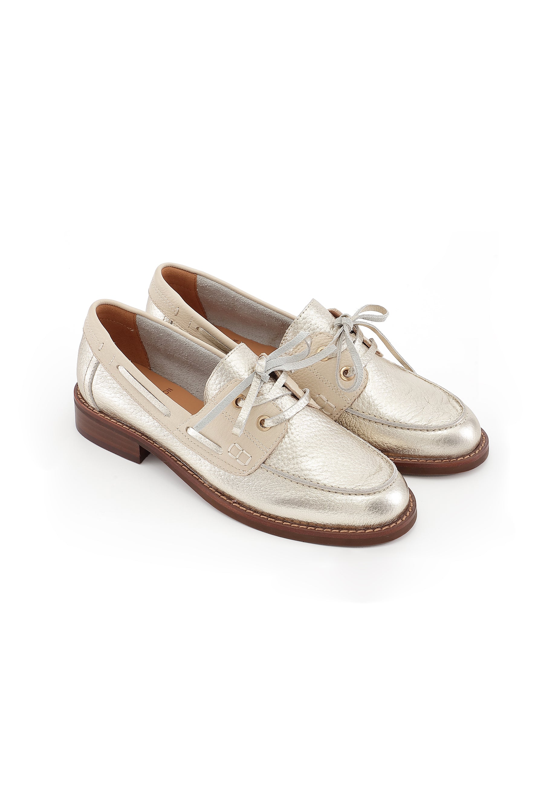 FLORE - Derbies en cuir Doré/Platine
