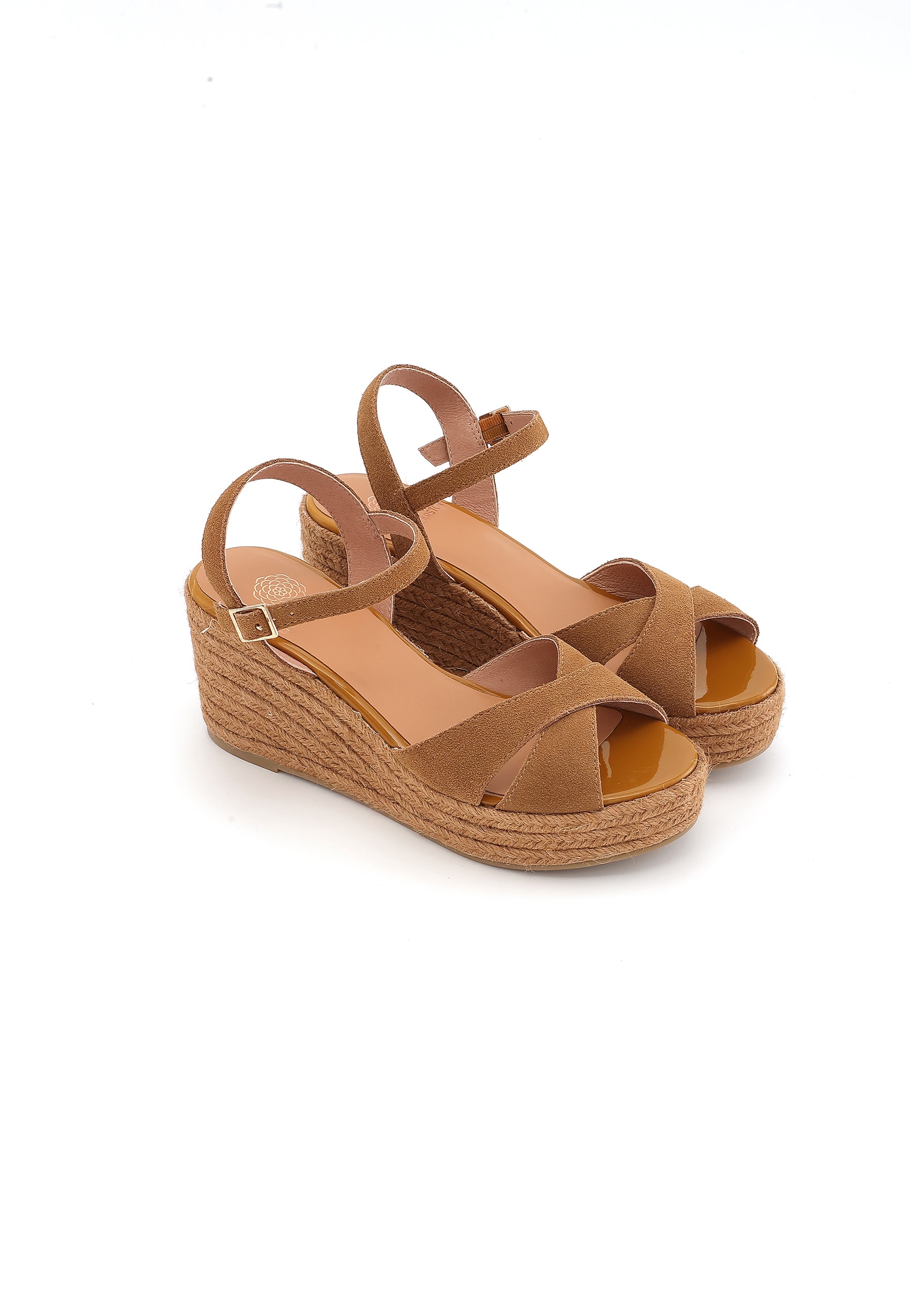 ISELLE - Sandales Compensées en Cuir Camel