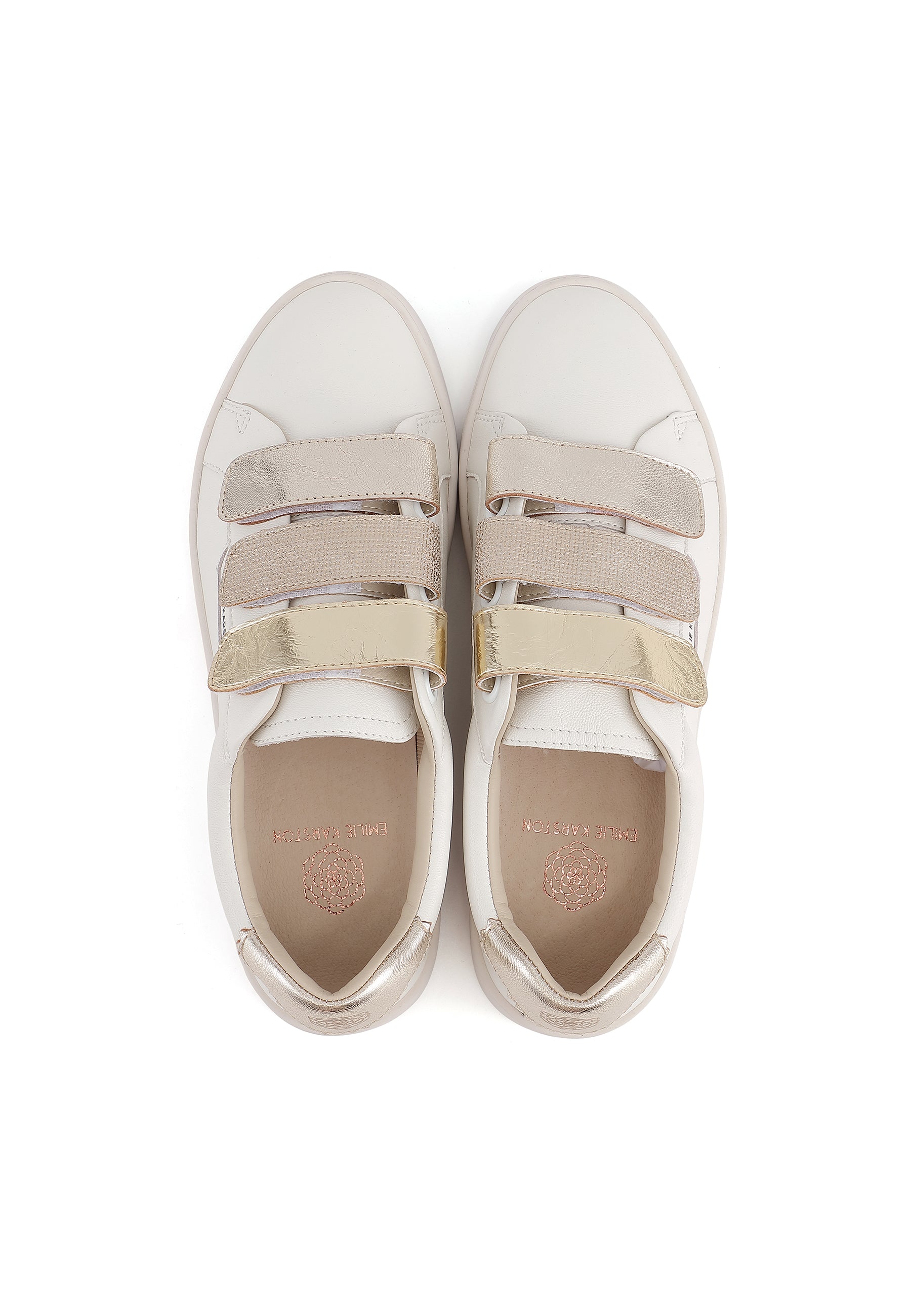 JAX - Basket à scratchs en cuir Blanc/Doré