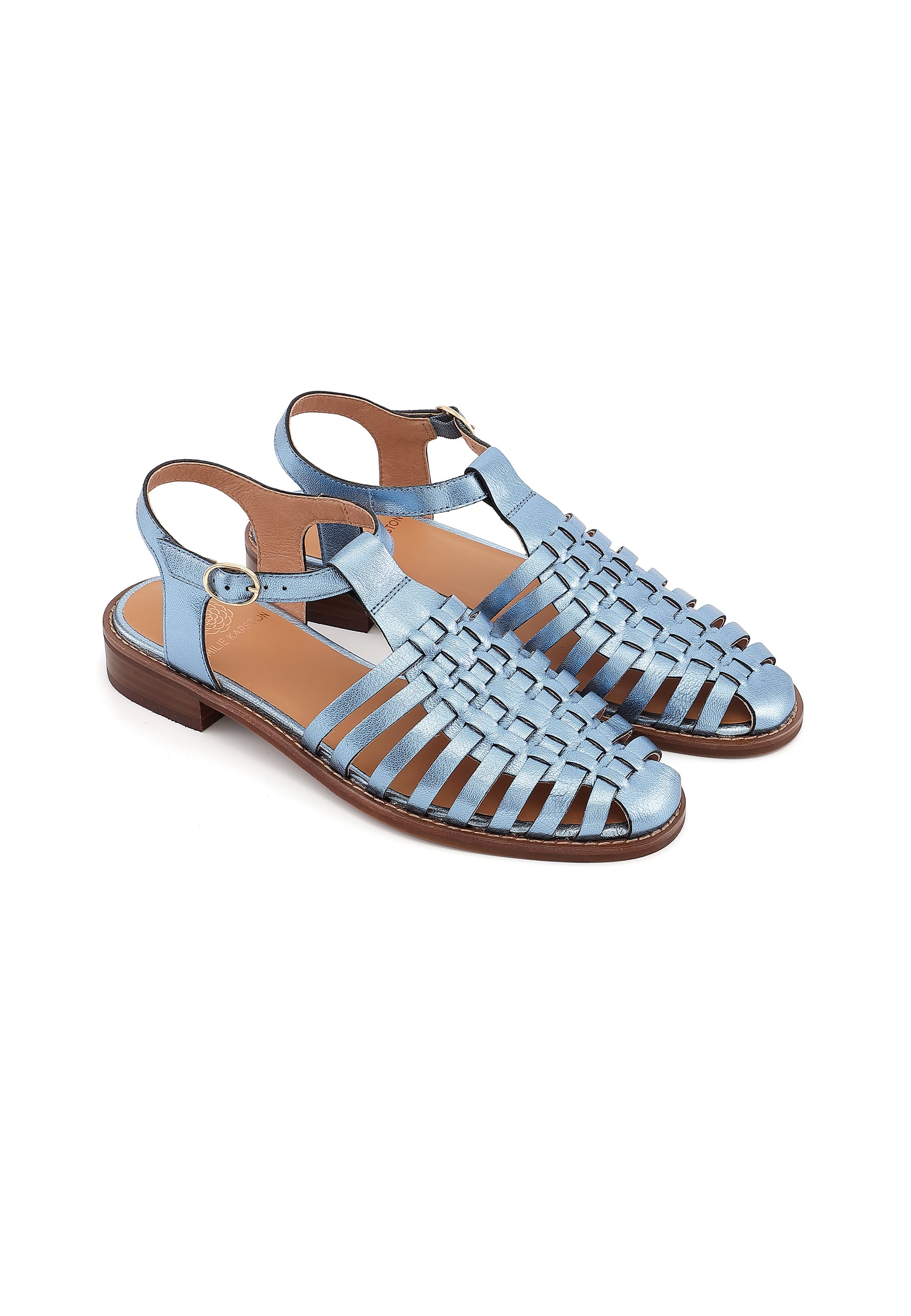 JIPAS - Sandales Plates à Brides Croisées en Cuir Bleu