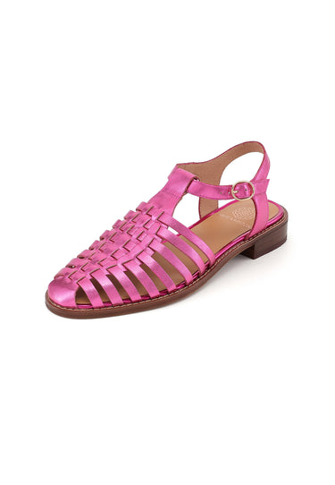 JIPAS - Sandales Plates à Brides Croisées en Cuir Rose