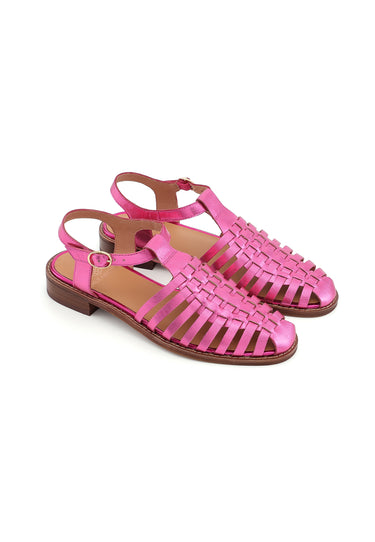 JIPAS - Sandales Plates à Brides Croisées en Cuir Rose