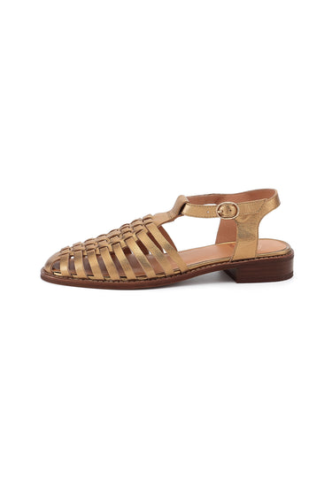 JIPAS - Sandales Plates à Brides Croisées en Cuir Or Bronze