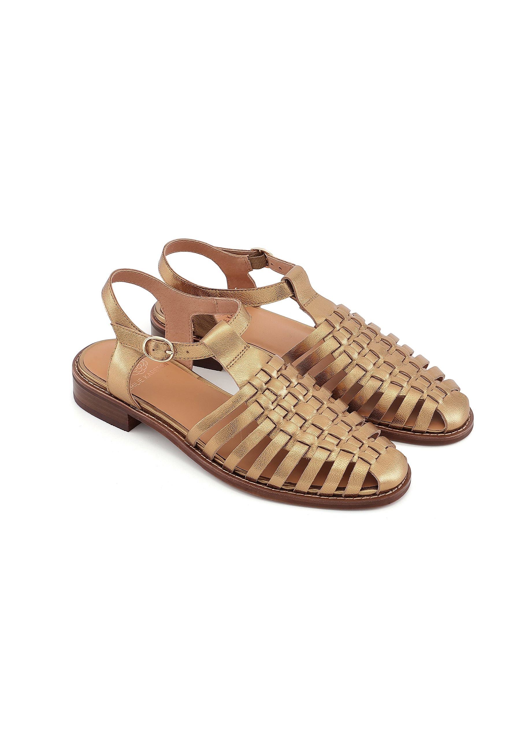 JIPAS - Sandales Plates à Brides Croisées en Cuir Or Bronze