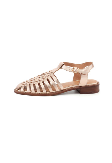 JIPAS - Sandales Plates à Brides Croisées en Cuir Doré