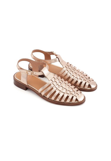 JIPAS - Sandales Plates à Brides Croisées en Cuir Doré