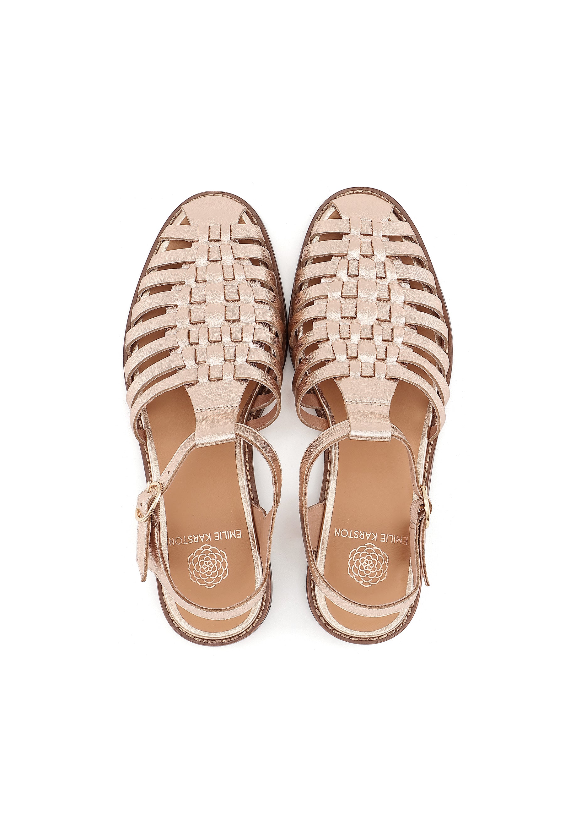 JIPAS - Sandales Plates à Brides Croisées en Cuir Doré