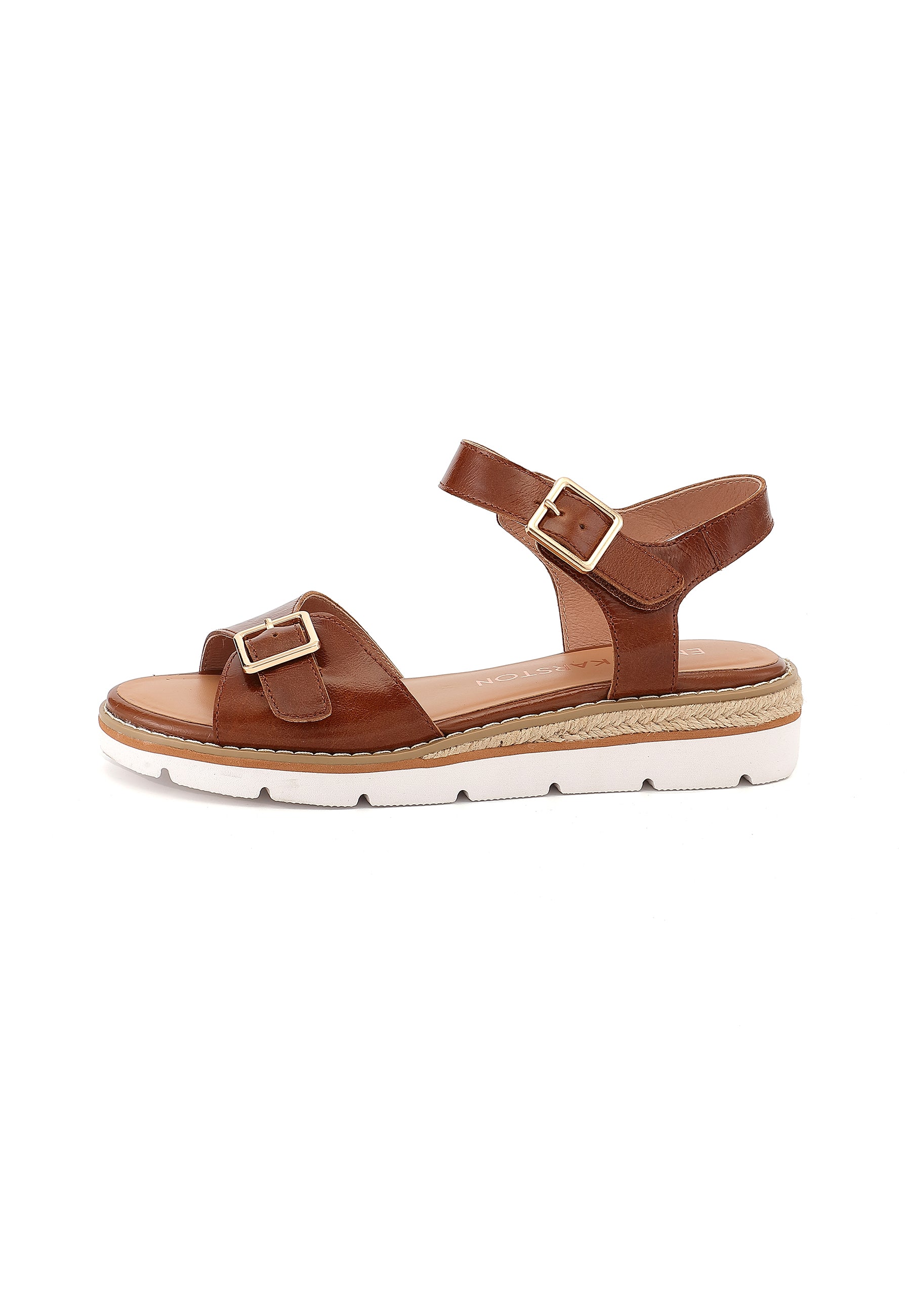 KIKA - Sandales Semelles Blanches en Cuir Marron/Cognac
