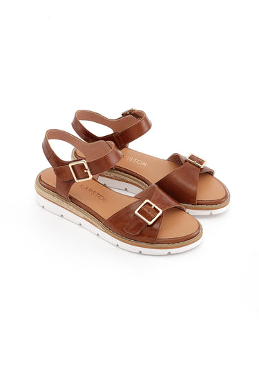 KIKA - Sandales Semelles Blanches en Cuir Marron/Cognac
