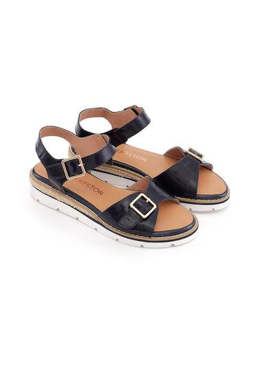 KIKA - Sandales Semelles Blanches en Cuir Marine