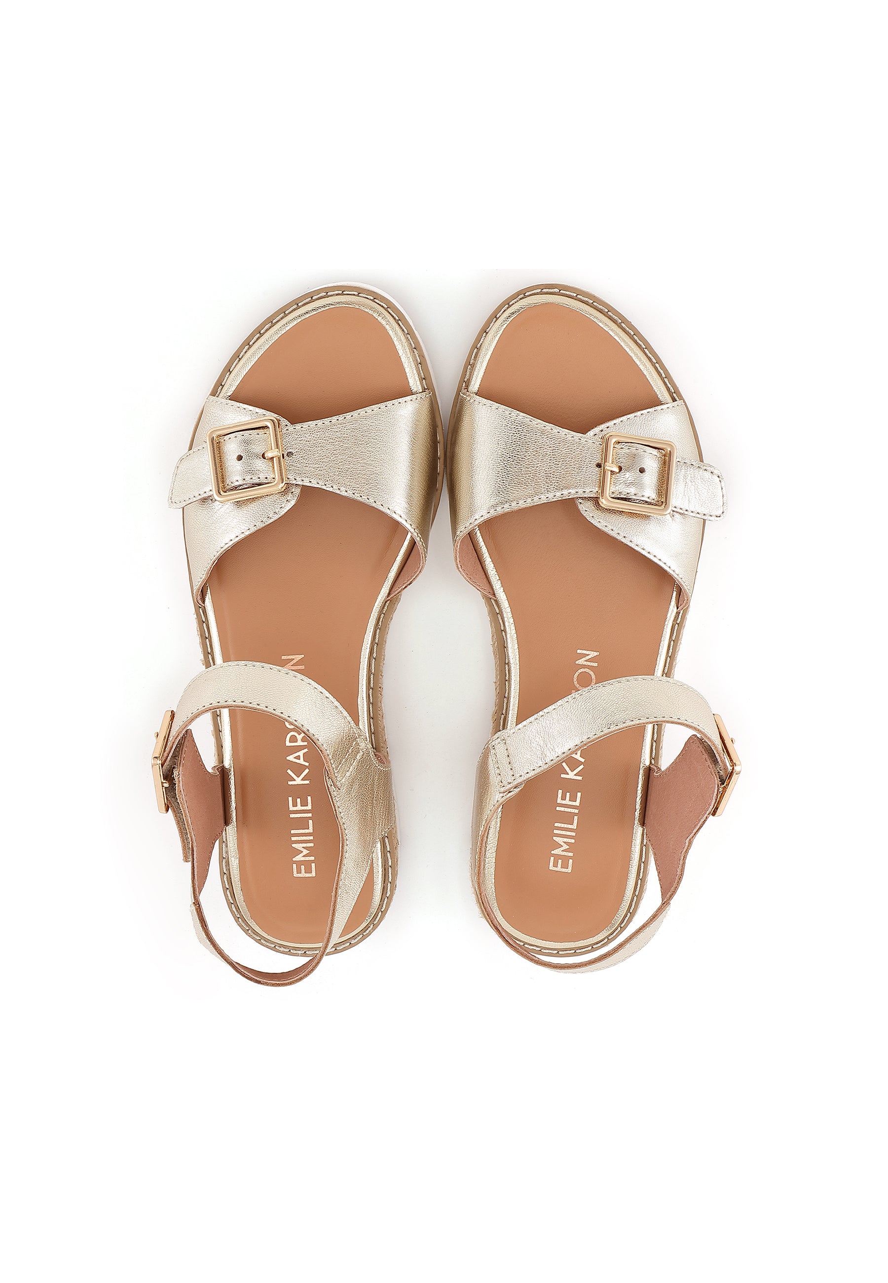 KIKA - Sandales Semelles Blanches en Cuir Doré/Platine
