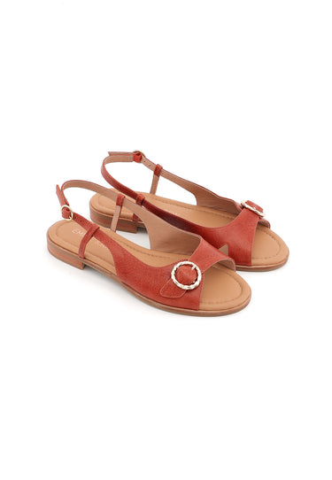 LENNON - Sandales en Cuir Orange Sanguine