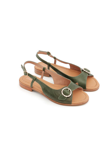LENNON - Sandales en Cuir Vert Kaki