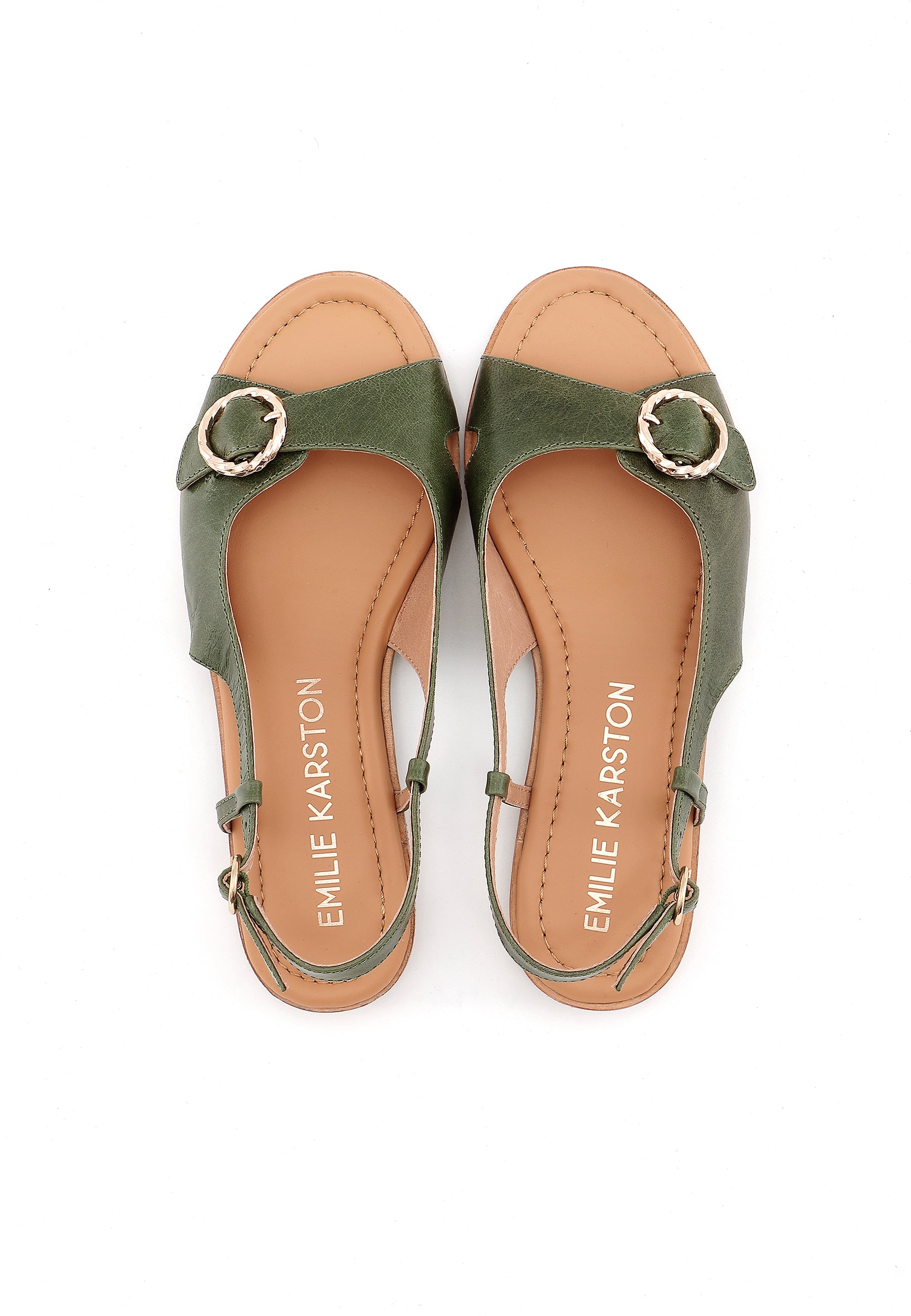 LENNON - Sandales en Cuir Vert Kaki