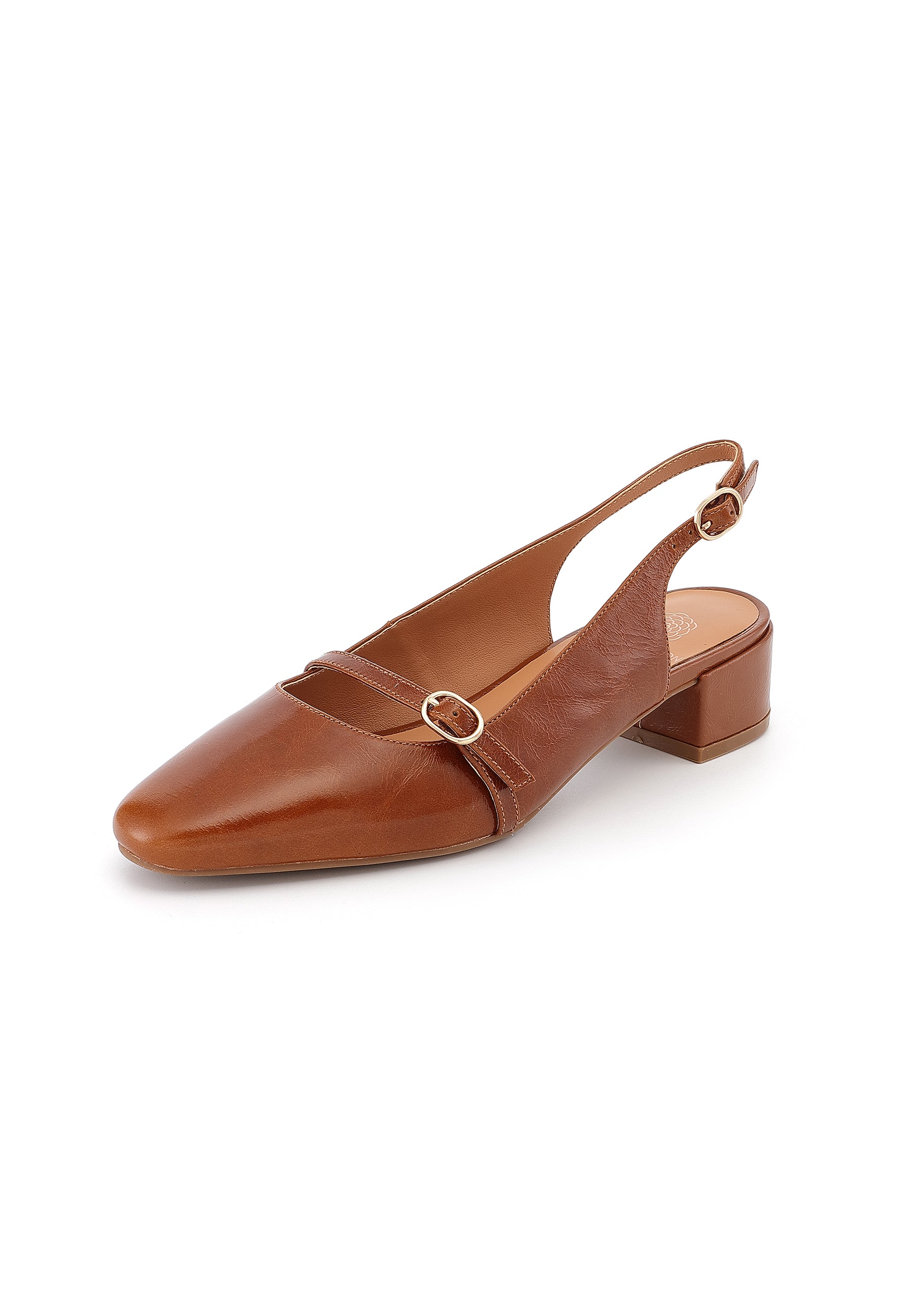 LINA - Escarpins moderne en cuir Marron/Cognac