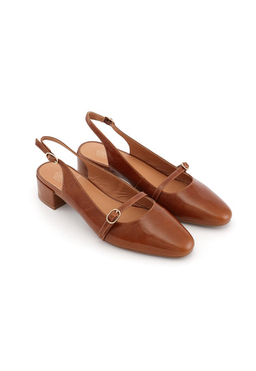 LINA - Escarpins moderne en cuir Marron/Cognac