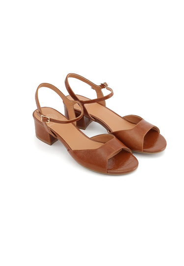 LOUCIA - Sandales à Talons en Cuir Marron/Cognac