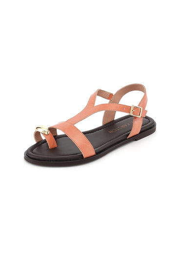 LYNDA - Sandales Plates en Cuir Rose avec Bijou