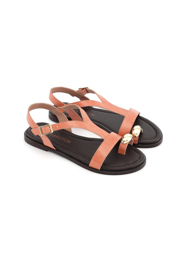 LYNDA - Sandales Plates en Cuir Rose avec Bijou