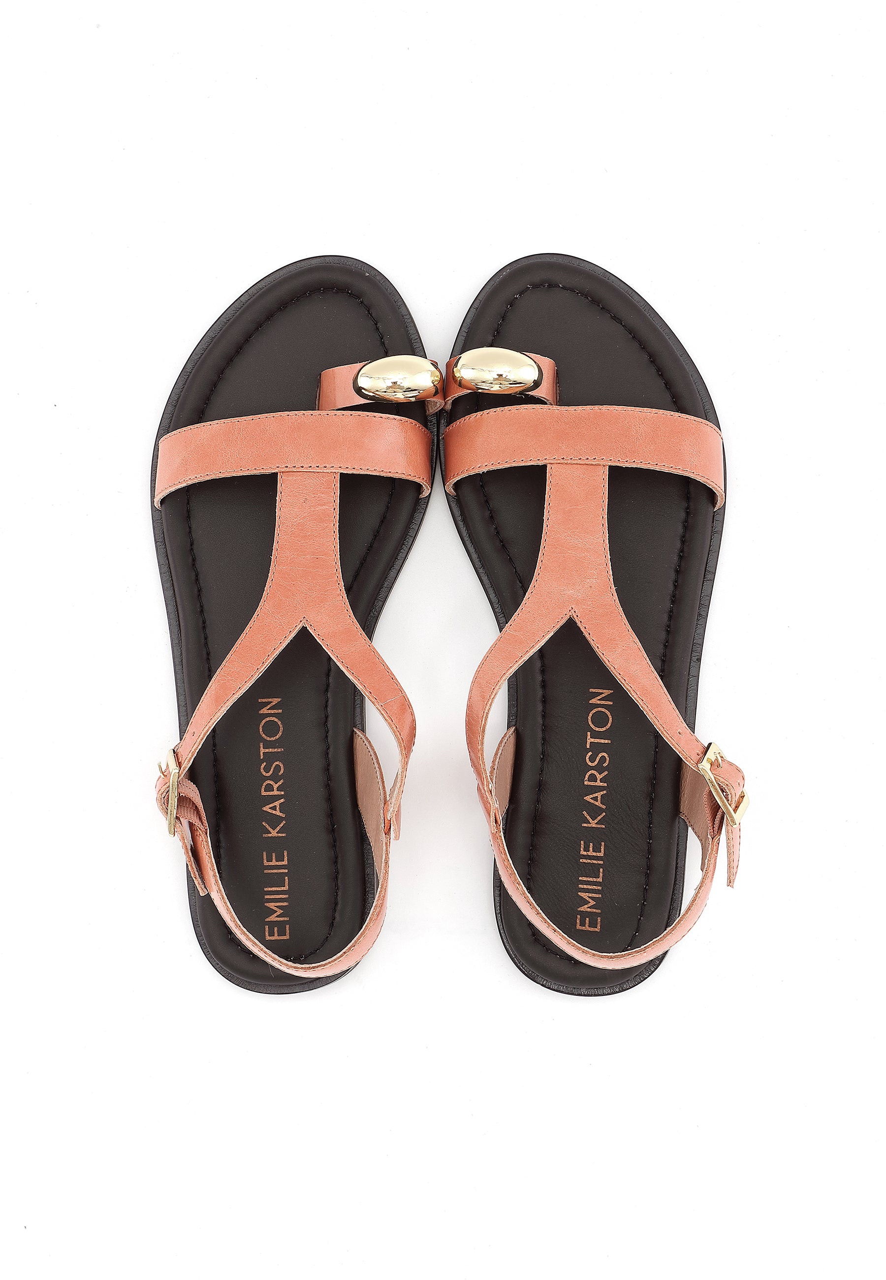 LYNDA - Sandales Plates en Cuir Rose avec Bijou