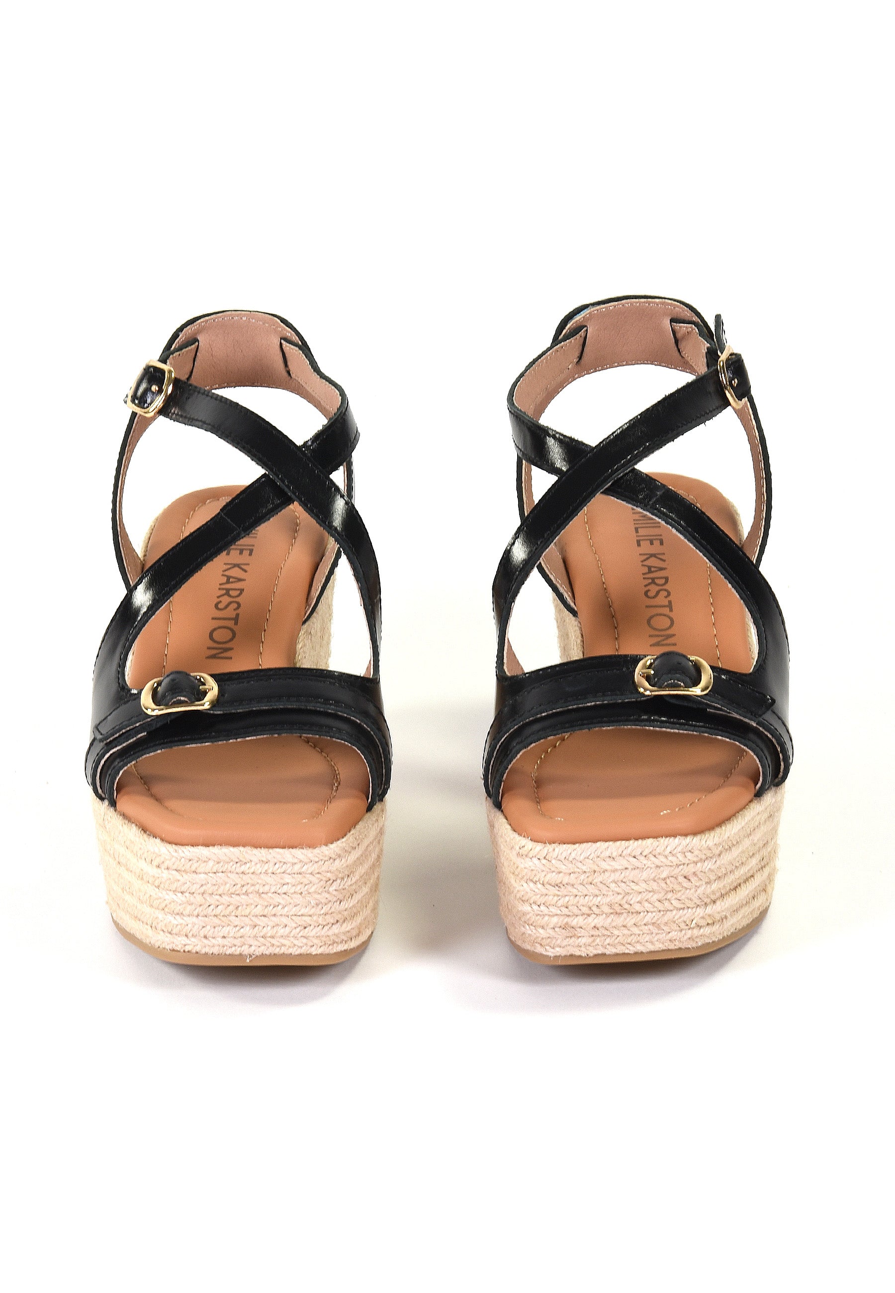 NAPOLIE - Sandales Compensées en Cuir Noir