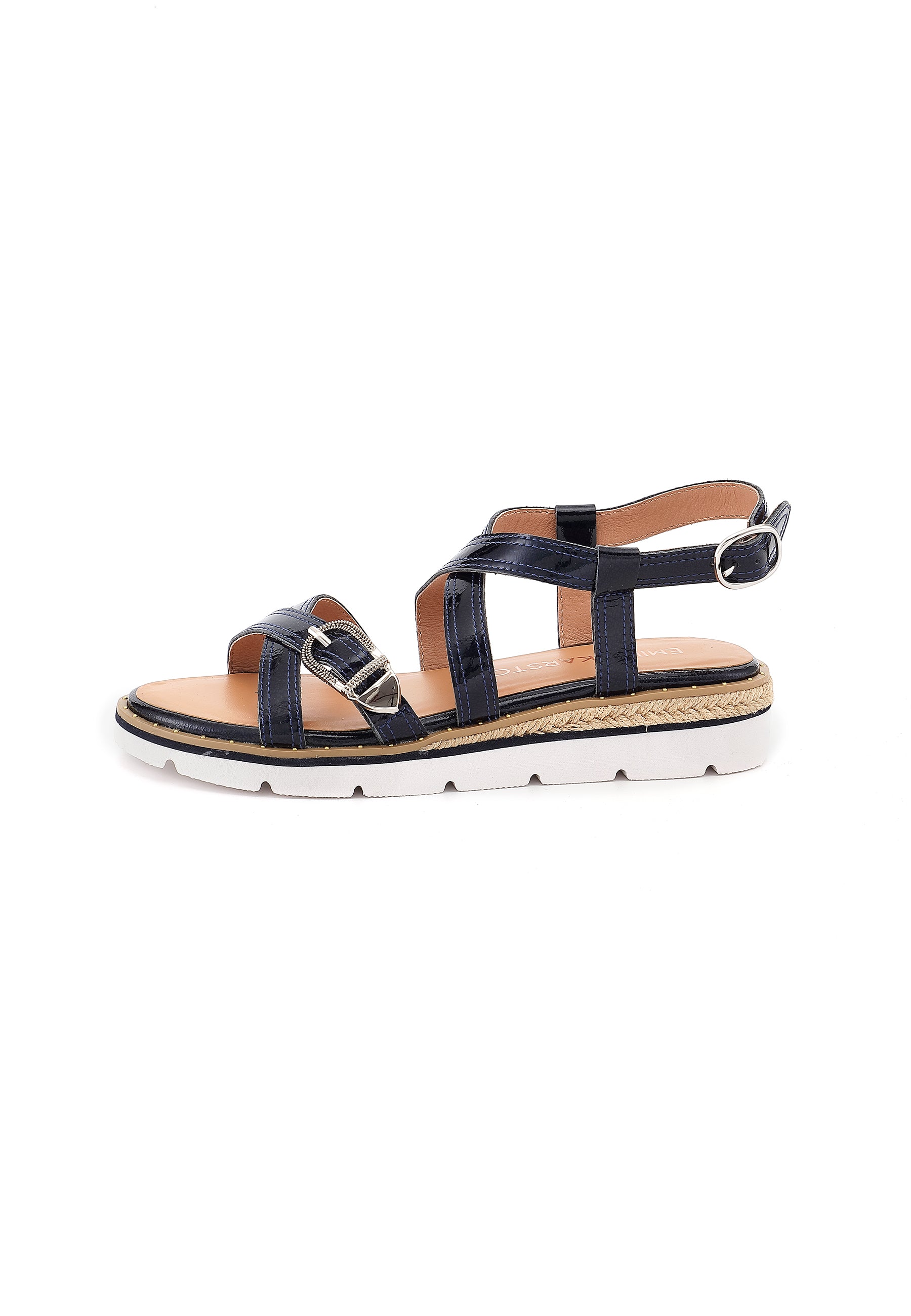 NINA - Sandales à Plateforme en Cuir Marine