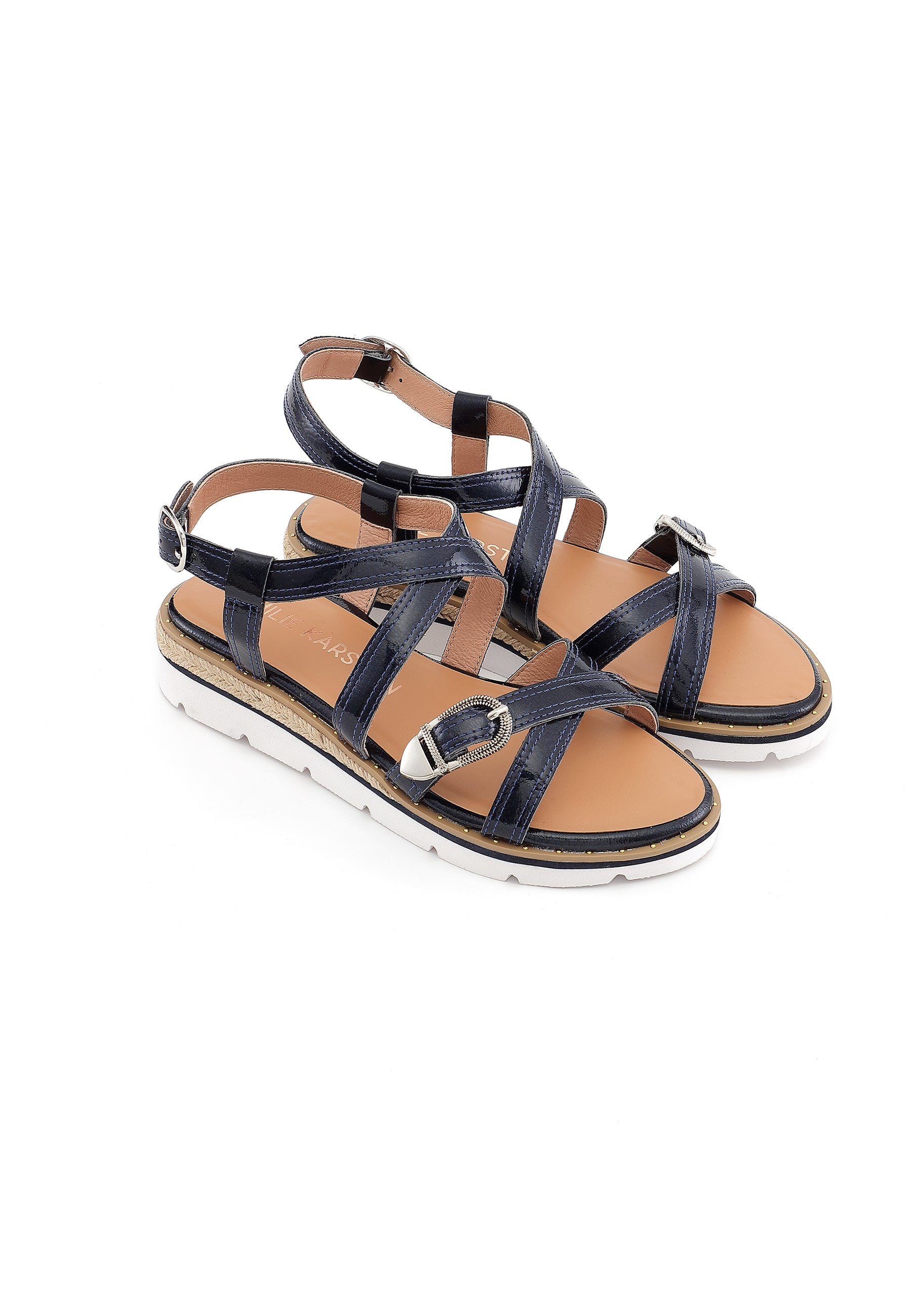 NINA - Sandales à Plateforme en Cuir Marine