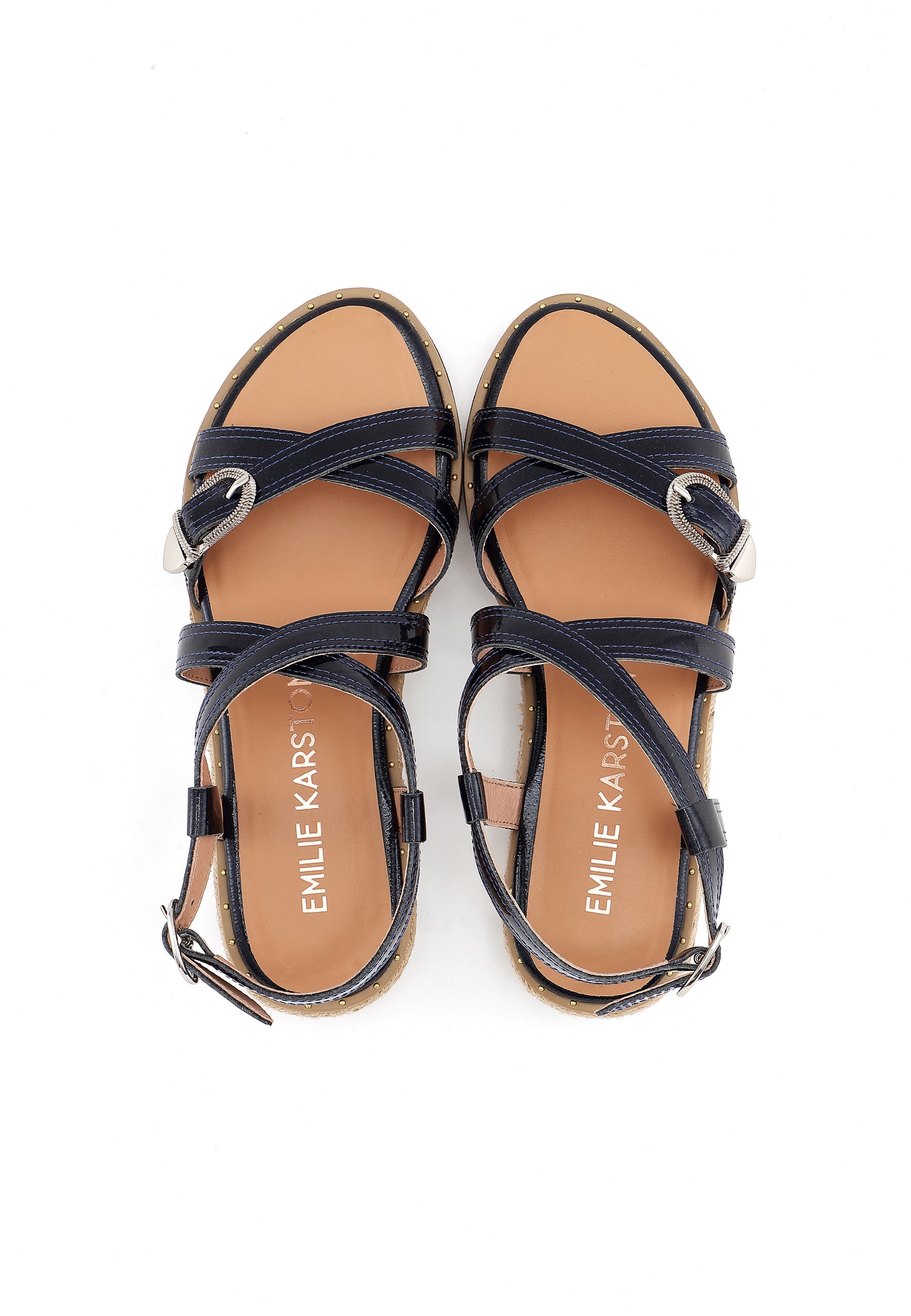 NINA - Sandales à Plateforme en Cuir Marine