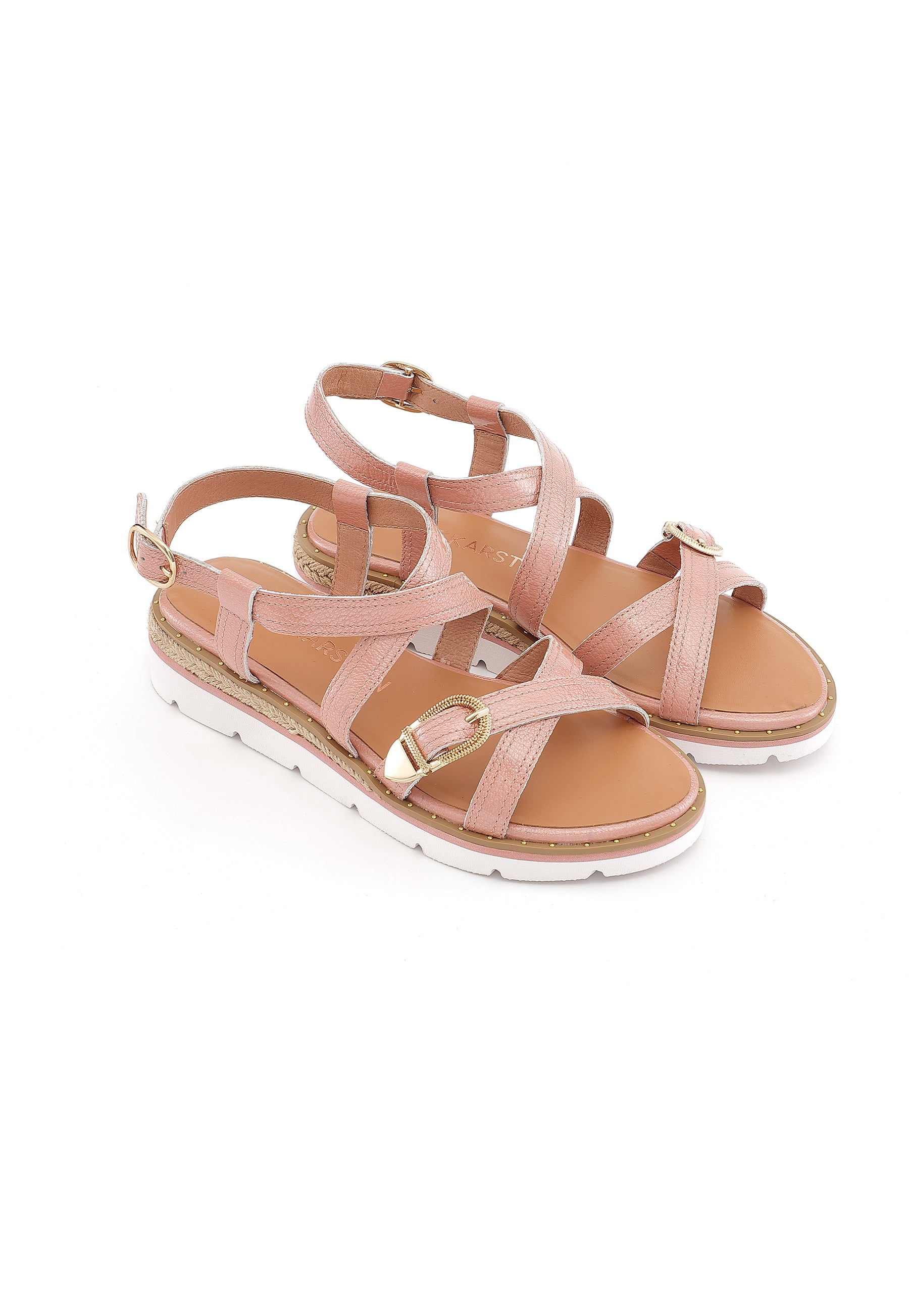 NINA - Sandales à Plateforme en Cuir Rose poudré