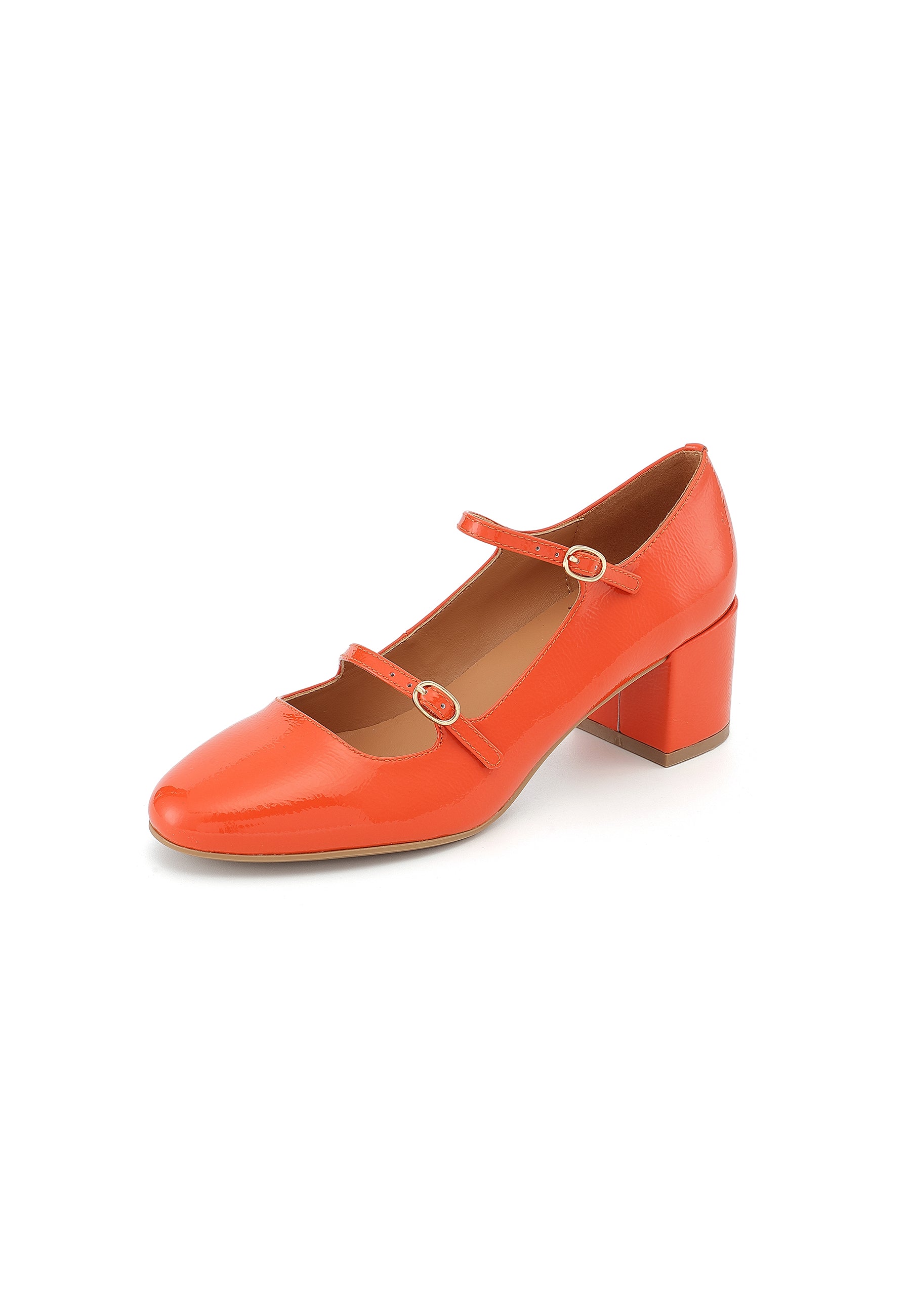 PIVOINE - Escarpins en cuir verni orange