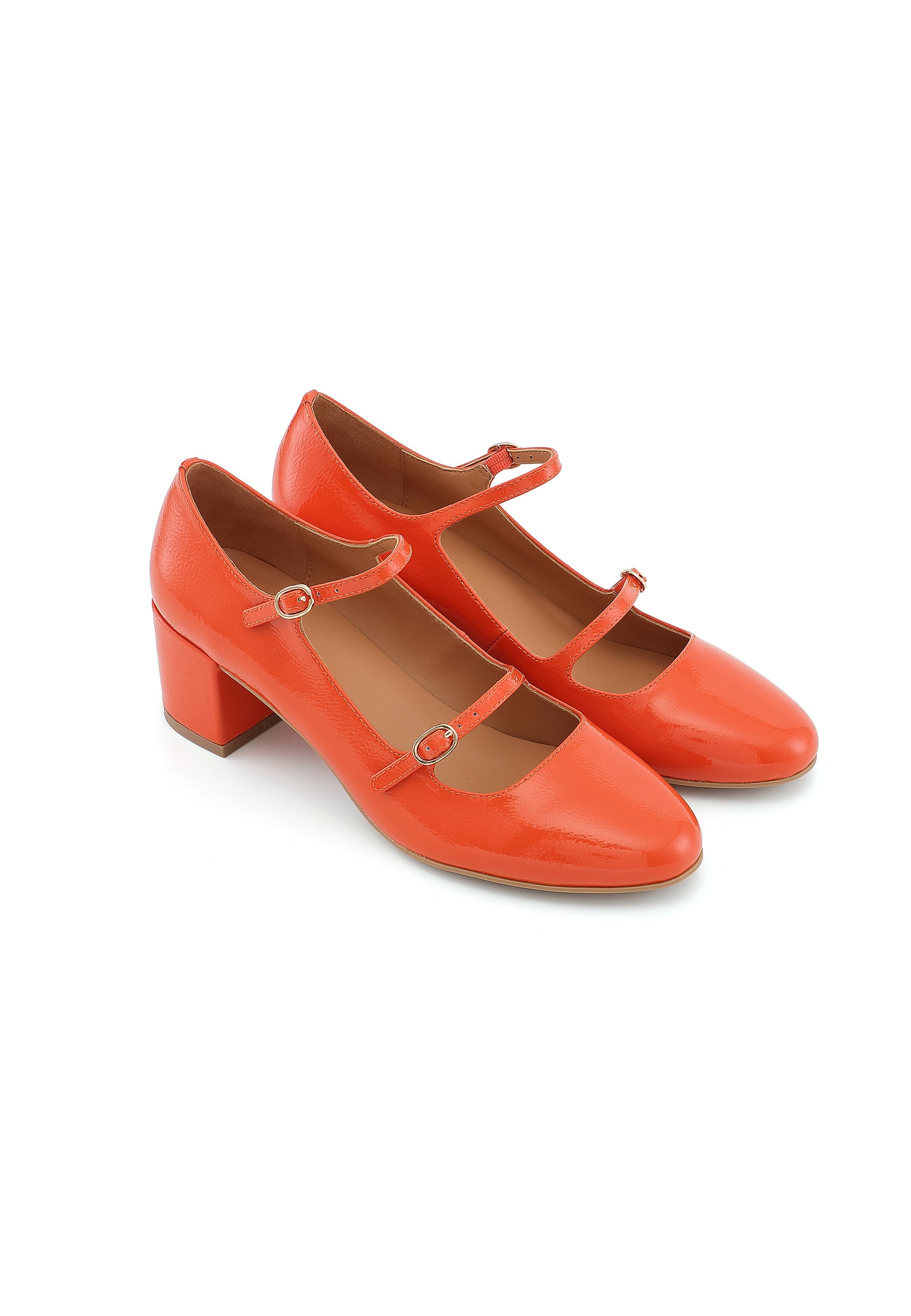 PIVOINE - Escarpins en cuir verni orange