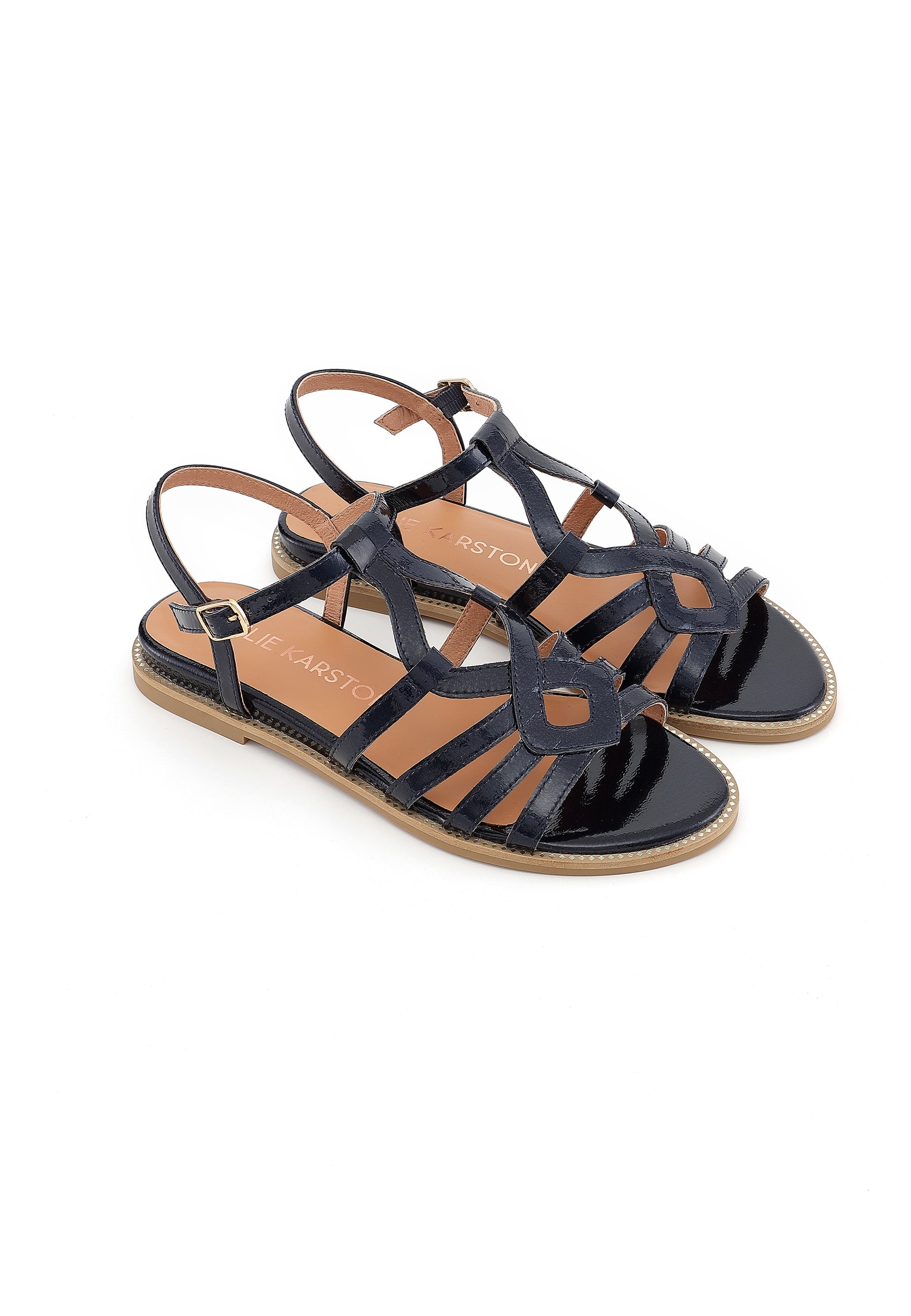 SABINE - Sandale Plate en Cuir Marine