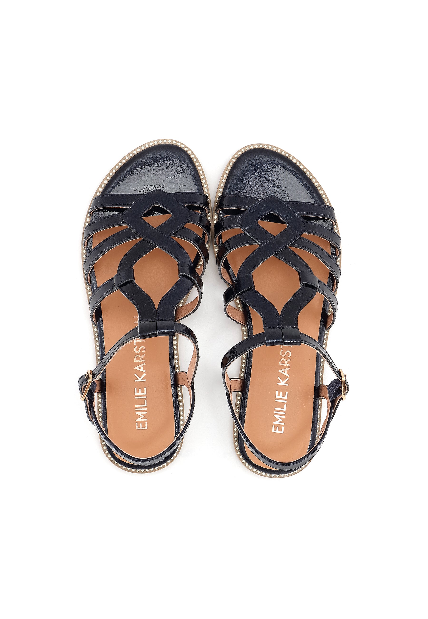 SABINE - Sandale Plate en Cuir Marine