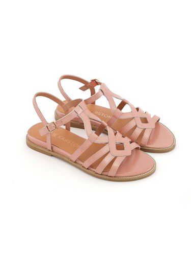 SABINE - Sandale Plate en Cuir Rose Poudré