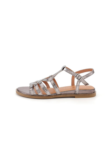 SABINE - Sandale Plate en Cuir Argent Grey