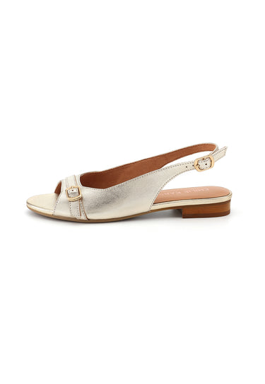 SIENNA - Sandales Talons Plats en Cuir Doré Platine
