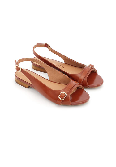 SIENNA - Sandales Talons Plats en Cuir Marron