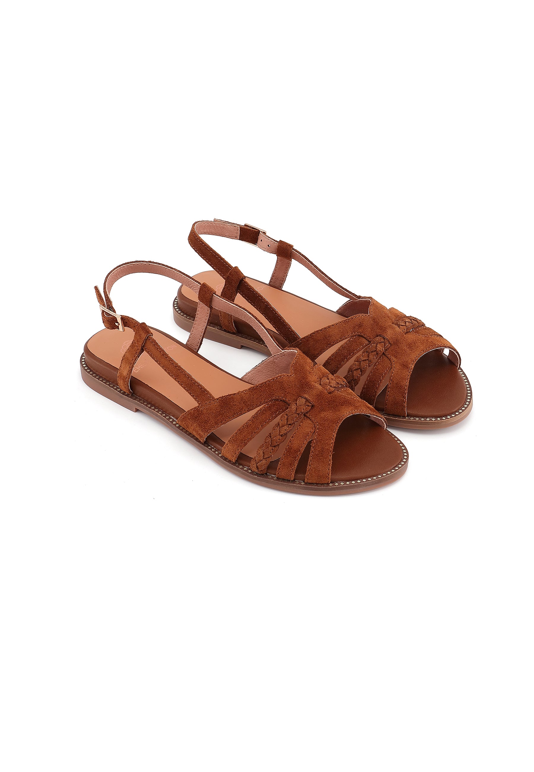 SORENA - Sandale Plate en Cuir Marron/Cognac