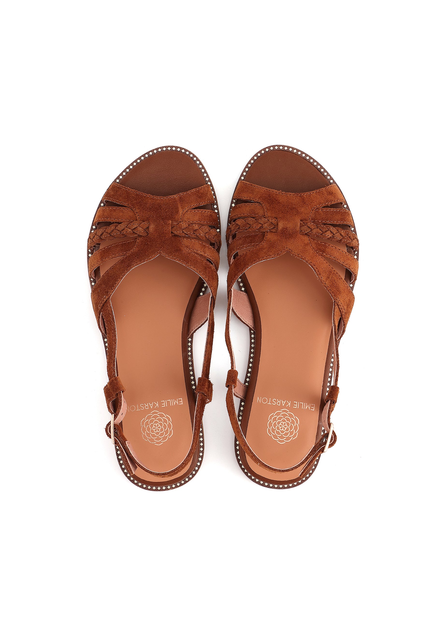 SORENA - Sandale Plate en Cuir Marron/Cognac