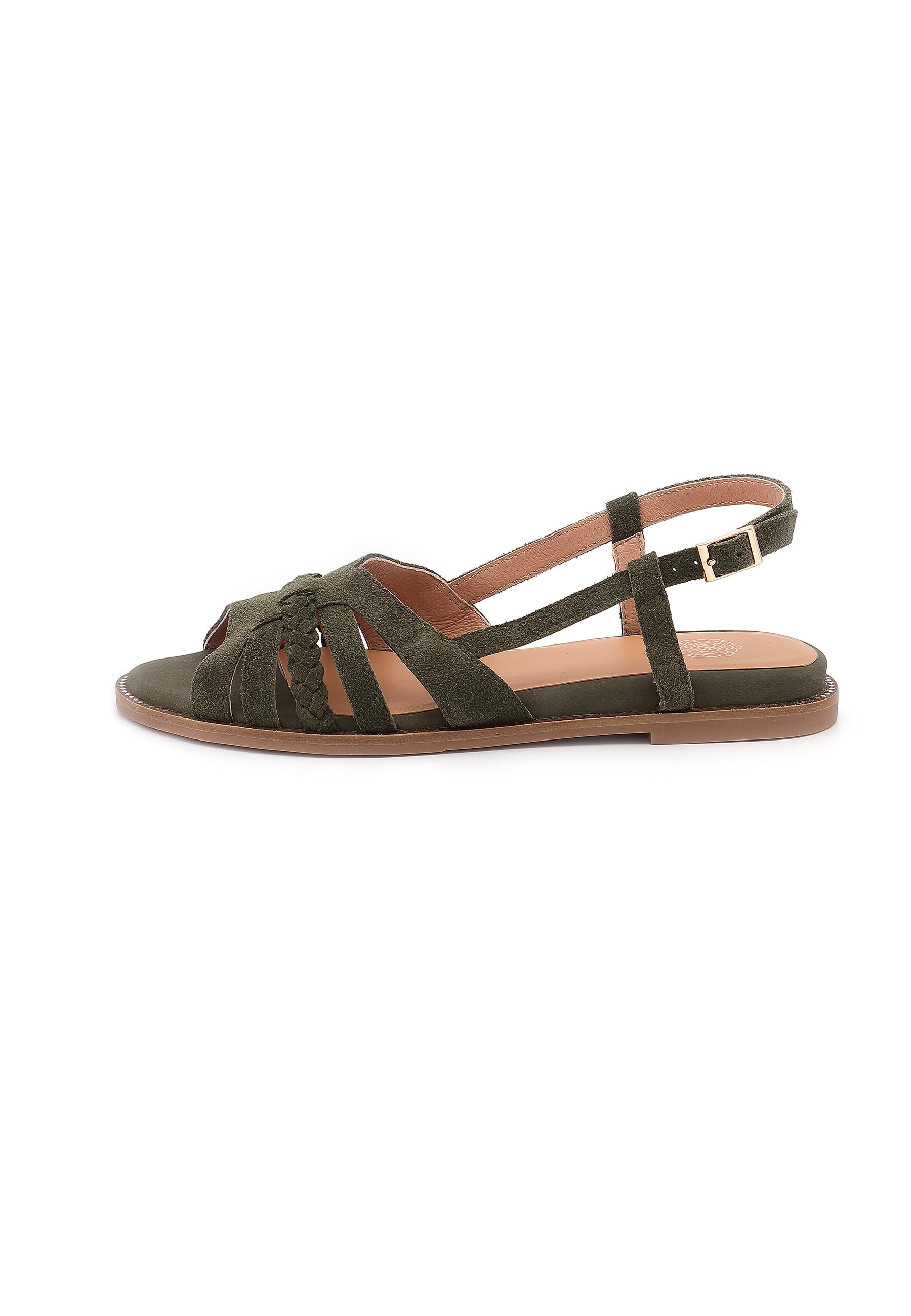 SORENA - Sandale Plate en Cuir Kaki