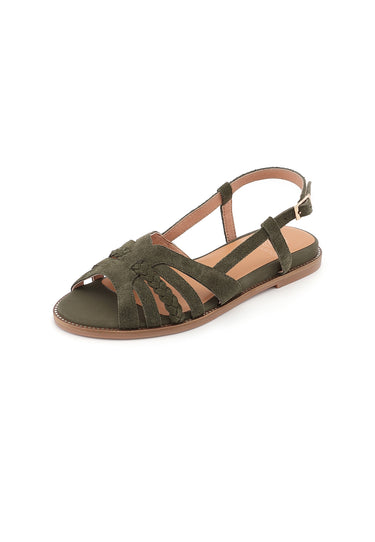 SORENA - Sandale Plate en Cuir Kaki
