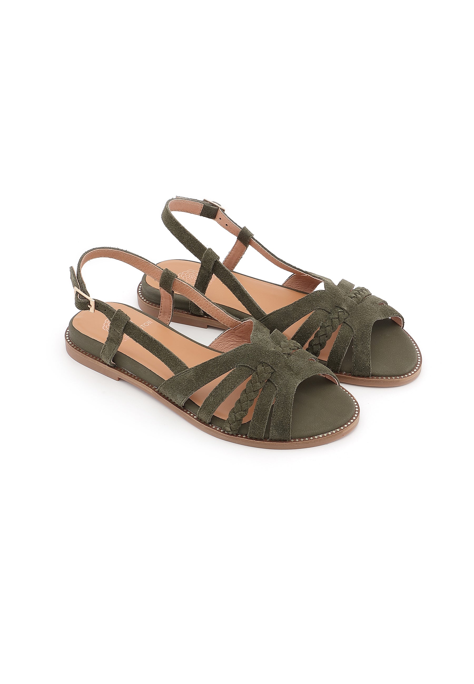 SORENA - Sandale Plate en Cuir Kaki
